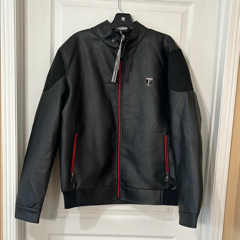 NWT Ferrari collection faux  Leather men Jacket with Red Accents size L